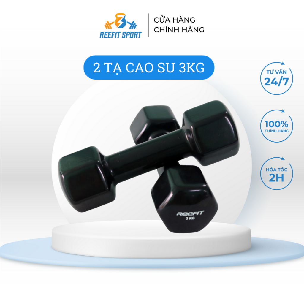 Bộ 2 tạ tay cao su Reefit màu đen 3kg (gồm 2 cục)