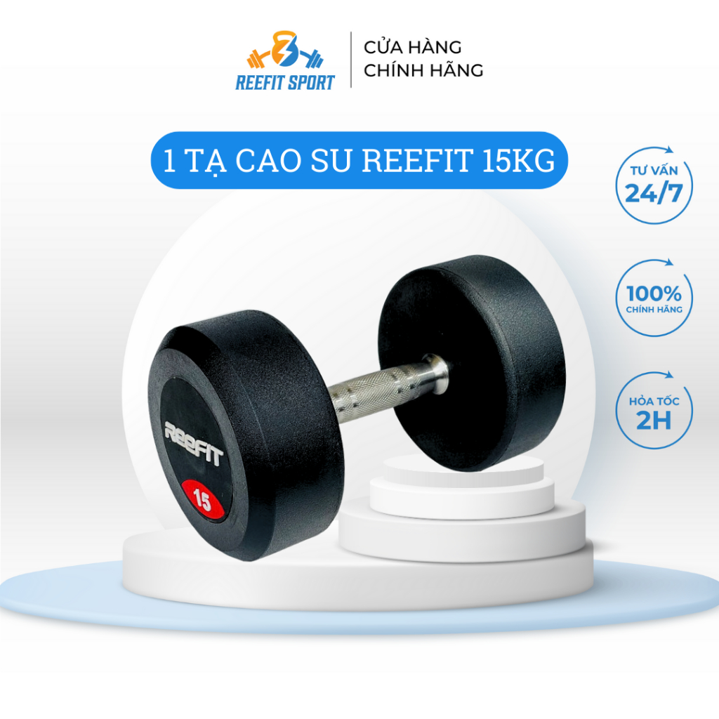 Tạ tay cao su Reefit 15kg Tạ Phòng Tập màu đen