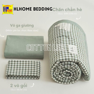 Bộ chăn ga cotton line kẻ sọc Hlhome bedding chăn hè chần bông cao cấp