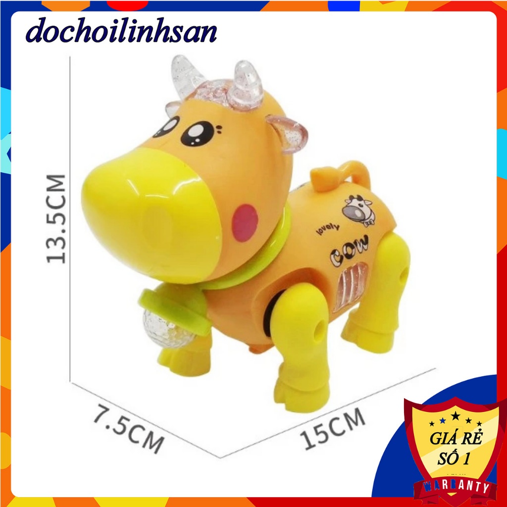 Đồ Chơi Bò Pin Di Chuyển Phát Nhạc Ánh Sáng Vui Nhộn Cho Bé