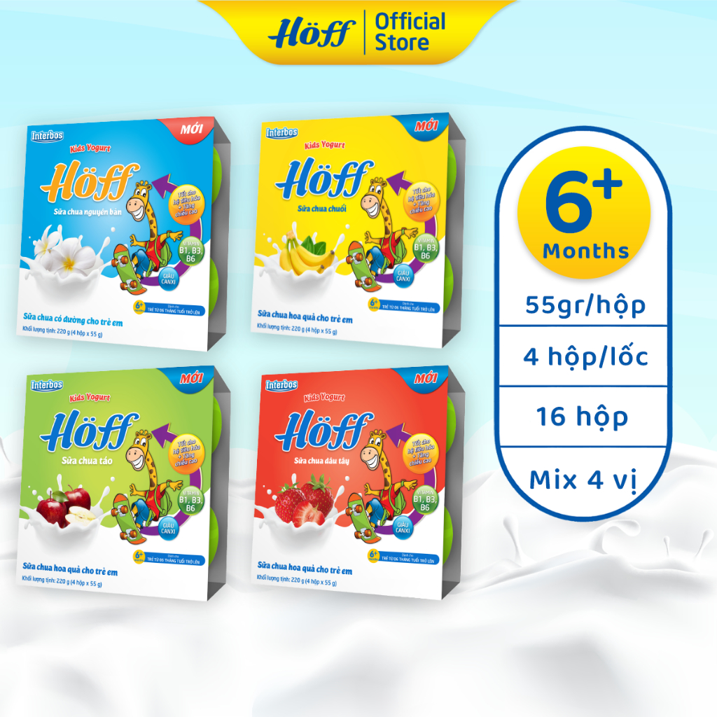 Sữa Chua trẻ em Hoff bốn vị (4 vỉ - 16 hộp)