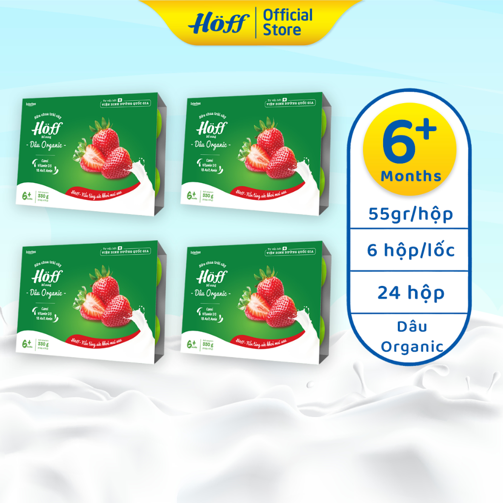 Sữa Chua Dâu Organic Hoff (4 vỉ - 24 hộp)