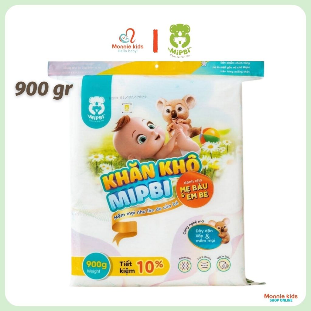 Khăn giấy khô đa năng Mipbi 900g, khăn vải khô cho bé sợi bông 100% tự nhiên - Monnie Kids