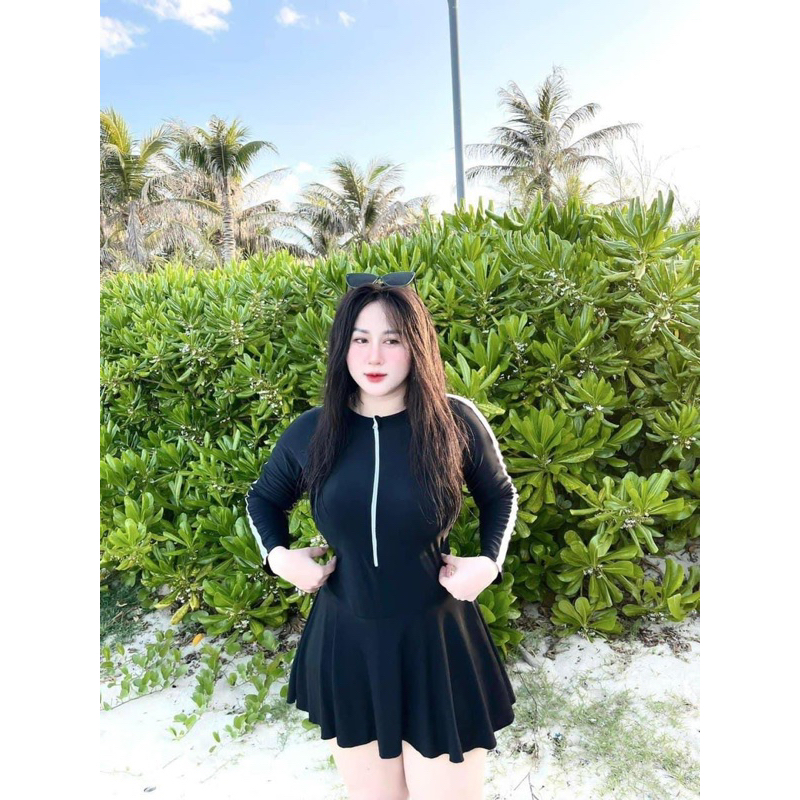 VÁY BƠI BIGSIZE TAY DÀI VIỀN TRẮNG