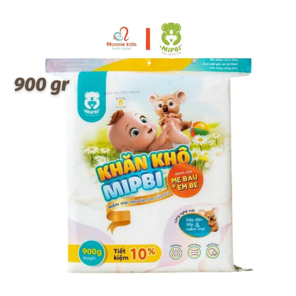 Khăn giấy khô đa năng Mipbi 900g cho bé sợi bông 100% tự nhiên - Monnie Kids
