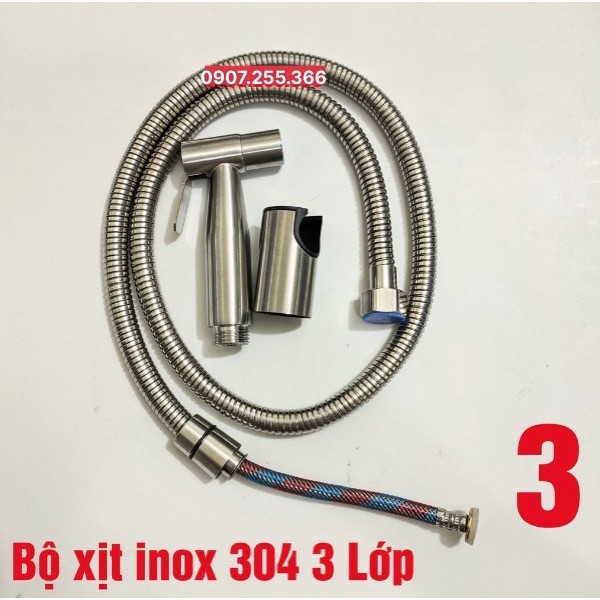 VÒI XỊT VỆ SINH DÂY BỐ 3 LỚP INOX 304 - DÂY XỊT INOX 304 - ĐẾ CÀI INOX BẢO HÀNH 12 THÁNG