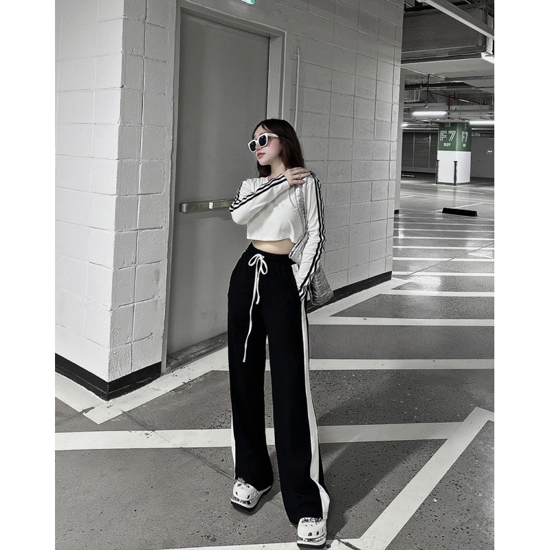Set Thể Thao Kẻ Sọc Áo Croptop Quần Suông Thuỳ Ngô Thanh Store