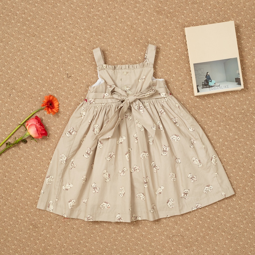 Váy đầm smock bé gái mùa hè linen cao cấp  thêu móc xích tiểu thư 2 dây