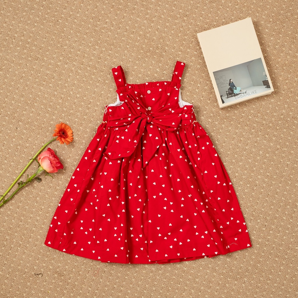 Váy đầm smock bé gái mùa hè linen cao cấp  thêu móc xích tiểu thư 2 dây