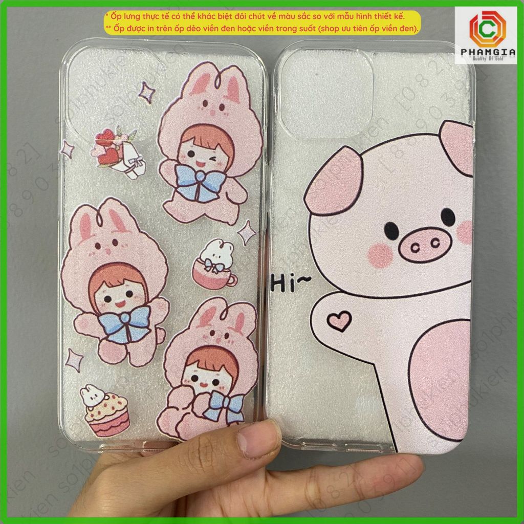 Ốp lưng iPhone 15 14 13 12 11 mini pro plus pro max dẻo trong suốt hình thiết kế, mẫu họa tiết dễ thương
