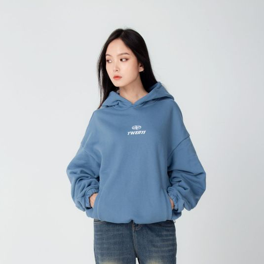 Hoodie Trơn Dây Rút TWENTI Nỉ Chân Cua Form Boxy Thêu Logo