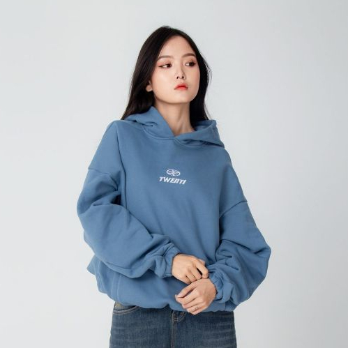 Hoodie Trơn Dây Rút TWENTI Nỉ Chân Cua Form Boxy Thêu Logo