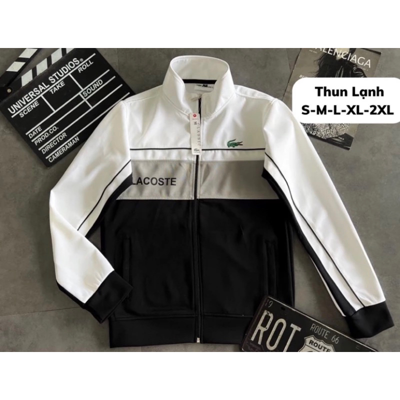 Áo Khoác Thun Poly 2 Da Cao Cấp Thể Thao Nam Nữ Màu Đen - Xanh trắng Lacotee  - Áo Khoác Thu Đông Form Xuông, Có Dây Rút