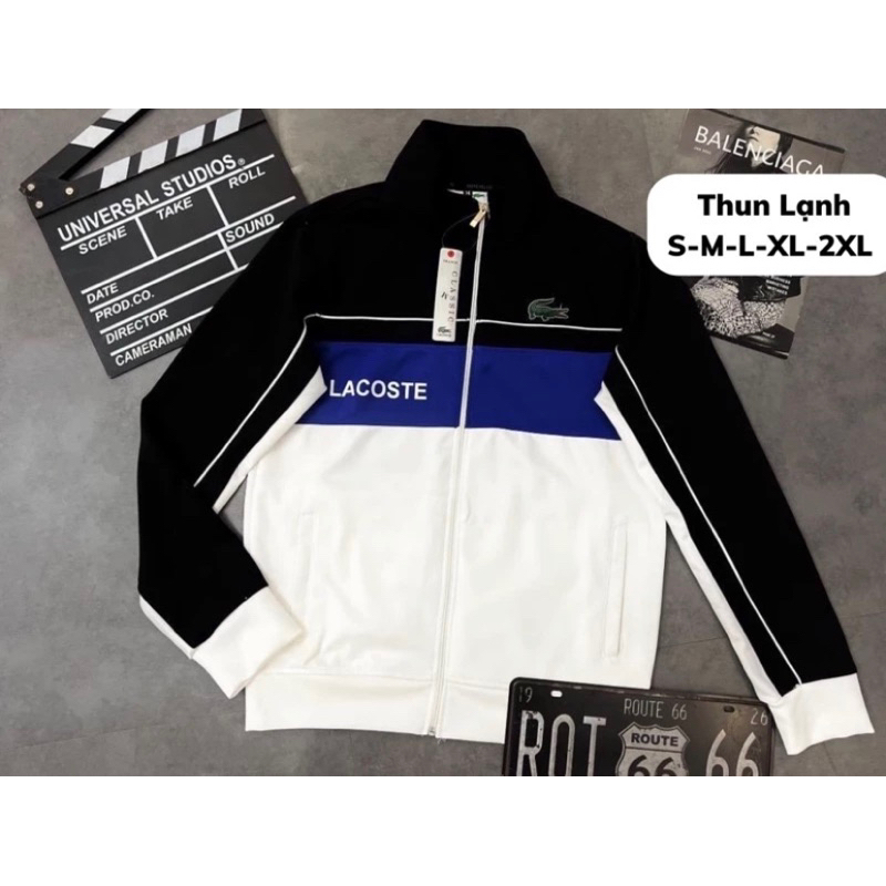 Áo Khoác Thun Poly 2 Da Cao Cấp Thể Thao Nam Nữ Màu Đen - Xanh trắng Lacotee  - Áo Khoác Thu Đông Form Xuông, Có Dây Rút
