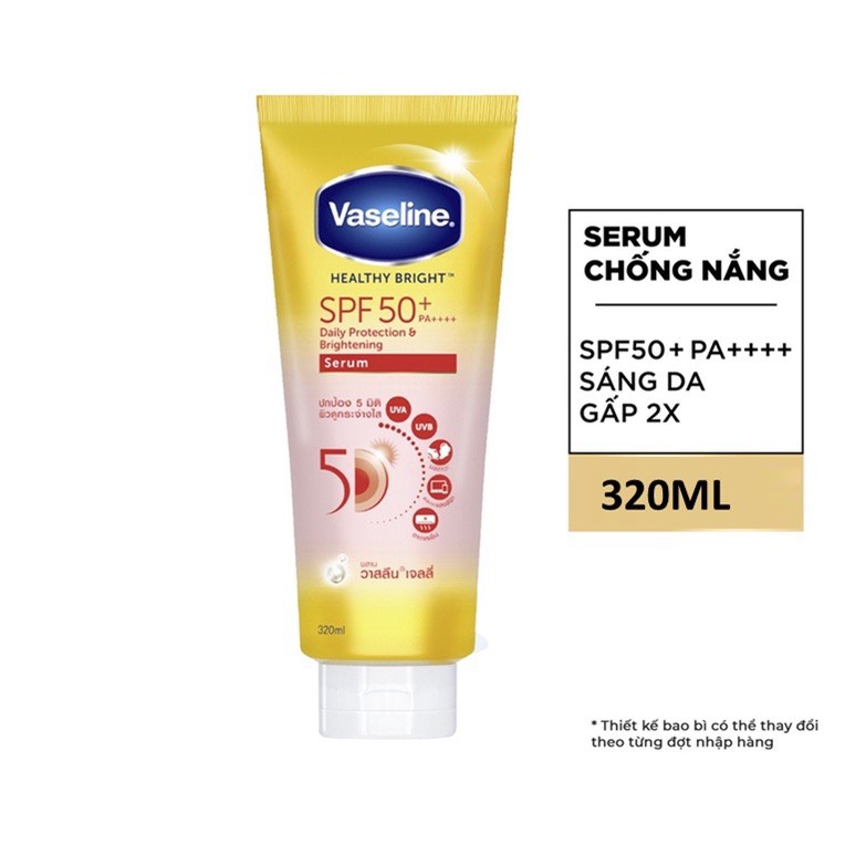 Serum chống nắng cơ thể Vaseline 50x bảo vệ da với SPF 50+ PA++++ giúp da sáng hơn gấp 2X 70/300ml