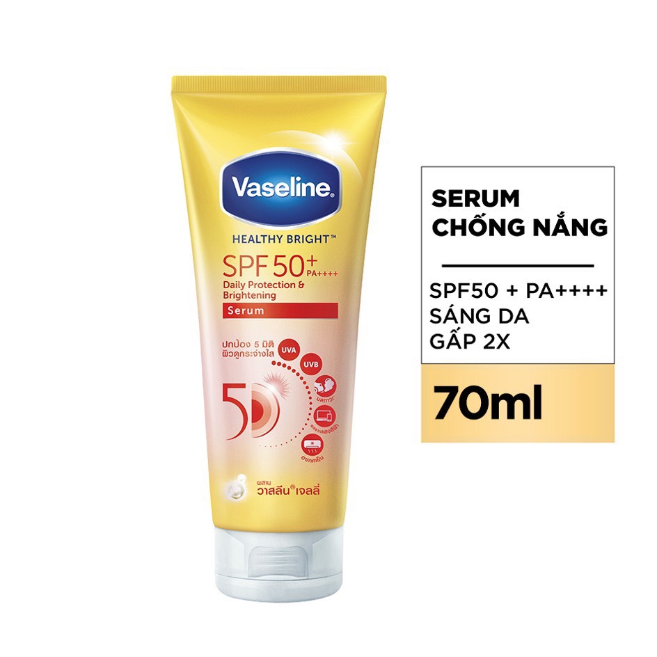Serum chống nắng cơ thể Vaseline 50x bảo vệ da với SPF 50+ PA++++ giúp da sáng hơn gấp 2X 70/300ml