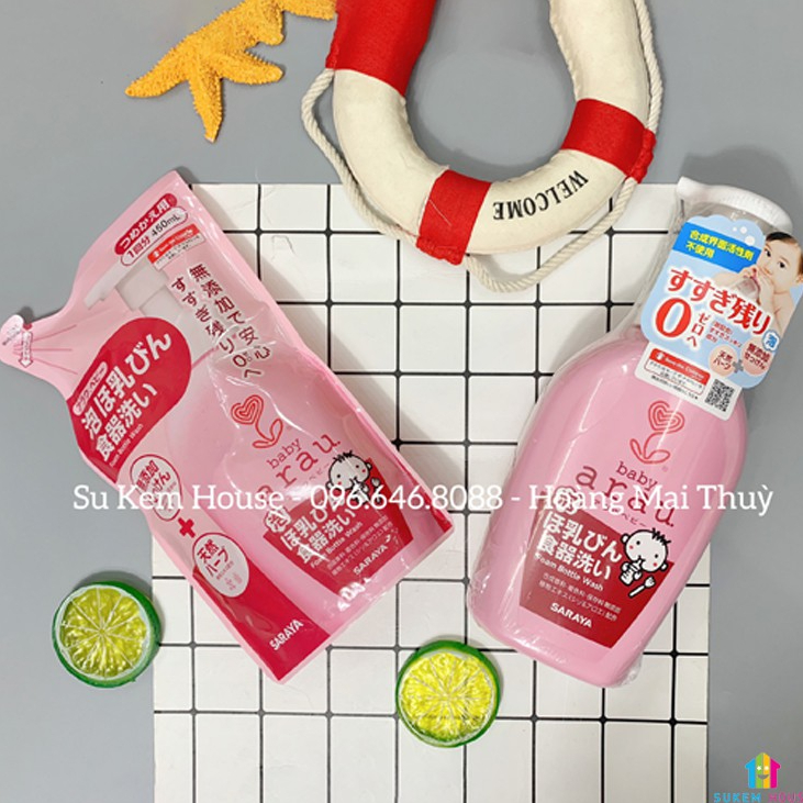 Nước RỬA BÌNH ARAU Baby Nhật CHAI 500ML/TÚI 450ML Nước Rửa Bình Dụng Cụ Ăn Dặm Đồ Chơi Cho Bé An Toàn Sạch Khuẩn