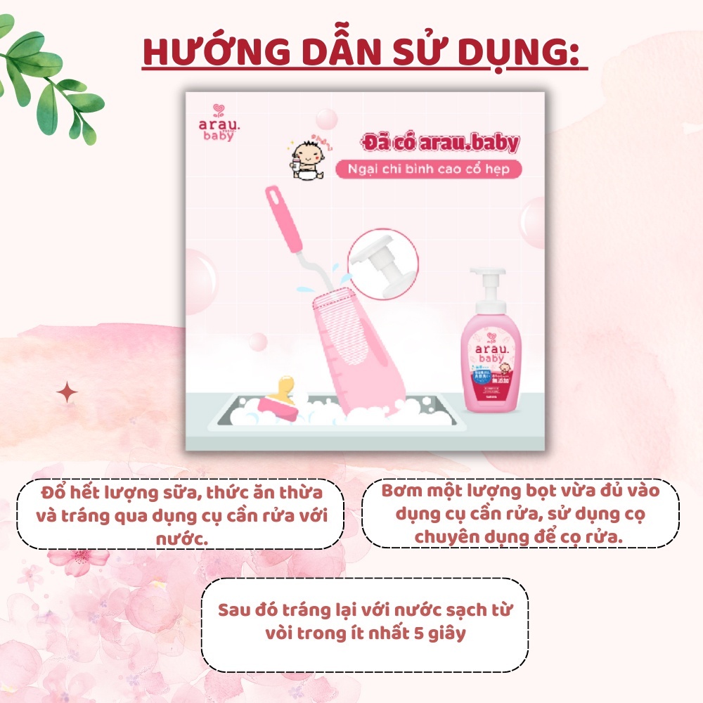 Nước RỬA BÌNH ARAU Baby Nhật CHAI 500ML/TÚI 450ML Nước Rửa Bình Dụng Cụ Ăn Dặm Đồ Chơi Cho Bé An Toàn Sạch Khuẩn