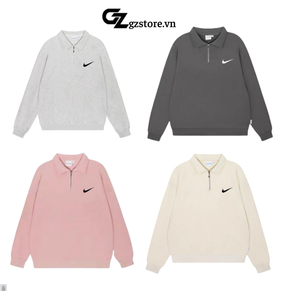 Áo Sweater Nike cổ polo khóa kéo chất nỉ dày dặn from rộng unisex nam nữ cap cấp hàng chính hãng áo swt đôi