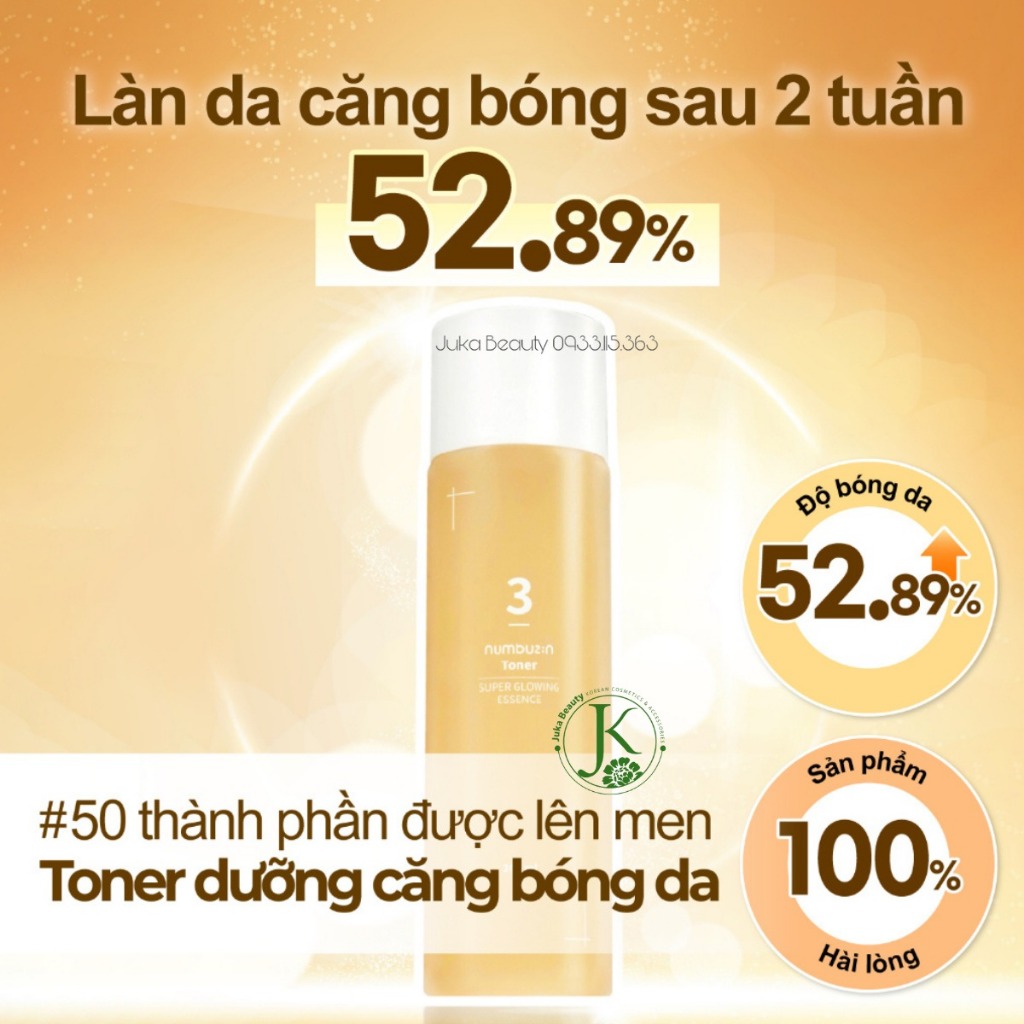 Nước hoa hồng căng bóng da Numbuzin No.3 Super Glowing Essence Toner 200ml