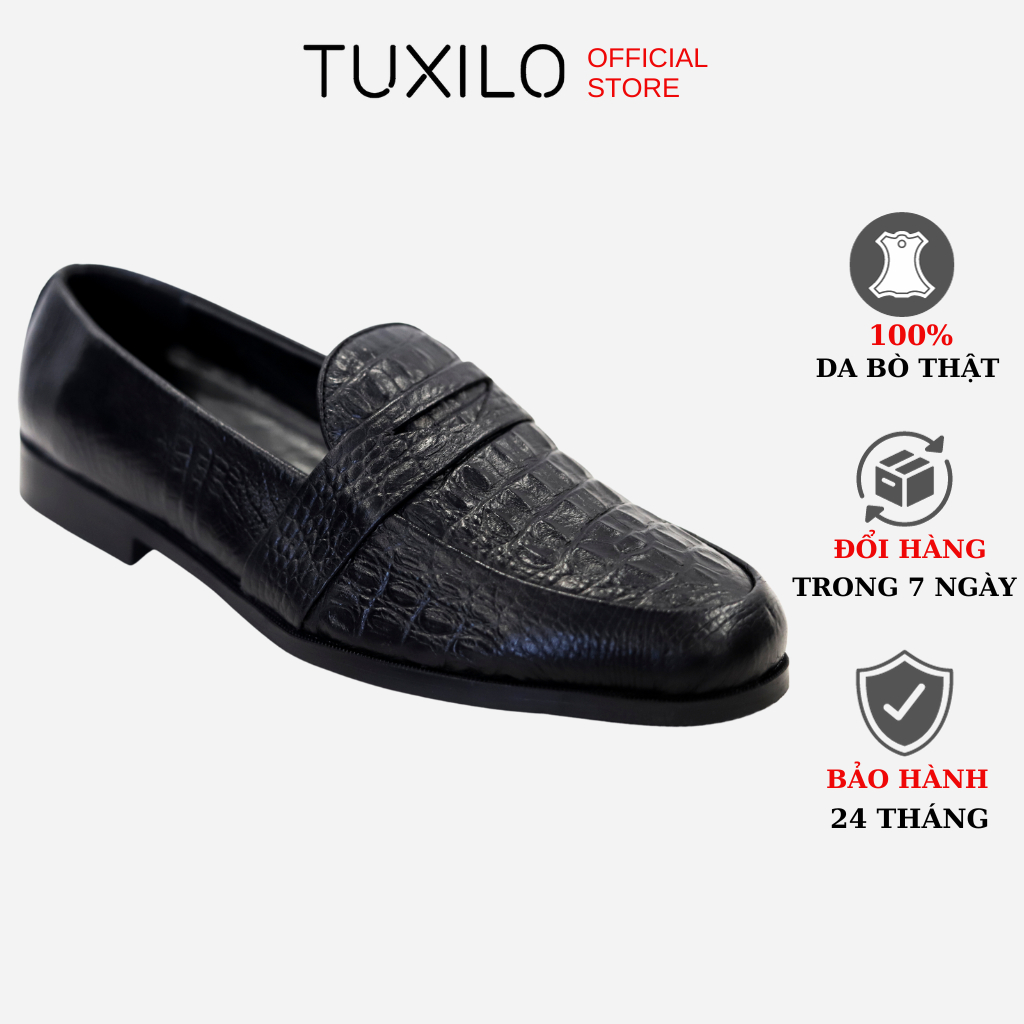 Giày da nam công sở loafer TUXILO giày tây lười da bò dập vân cá sấu đế cao su nguyên chất, khâu đế siêu bền TX37