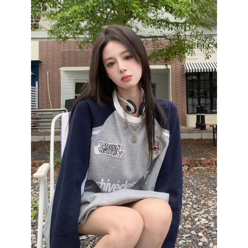 Áo khoác nữ sweater tay sọc thể thao 2 màu form rộng mùa thu đông 2023