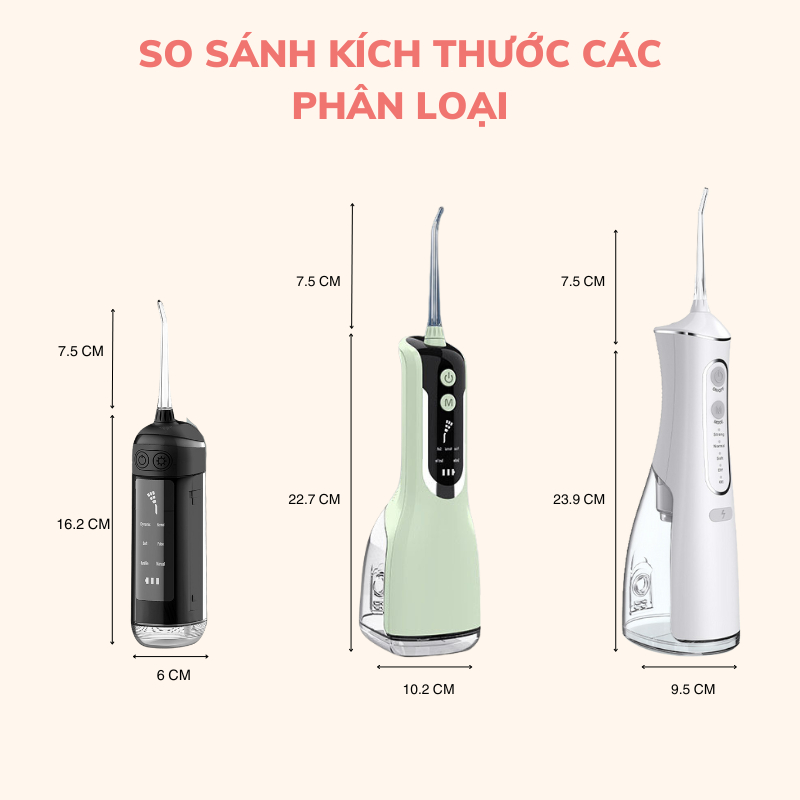 Máy tăm nước gấp gọn DELA công nghệ Nhật, nhỏ gọn, chống thấm nước, 5 đầu và 6 chế độ làm sạch sâu khoang miệng MTN02