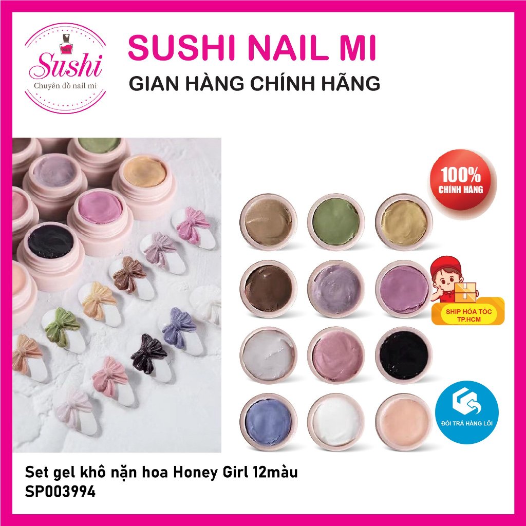 Set gel khô nặn hoa Honey Girl 9 màu, 12 màu tạo hình charm trang trí móng - Sushi nail mi