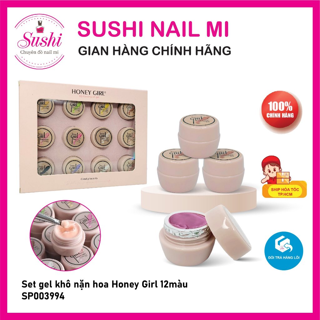 Set gel khô nặn hoa Honey Girl 9 màu, 12 màu tạo hình charm trang trí móng - Sushi nail mi