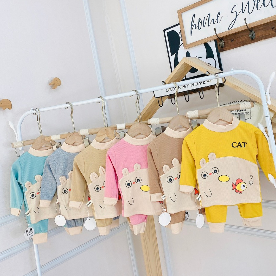 Bộ quần áo dài tay thu đông, mặc điều hòa, chất thun tăm, họa tiết ngộ nghĩnh cho bé trai, bé gái - BD01