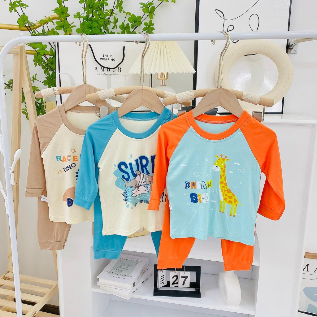 Bộ quần áo thu đông, mặc điều hòa, dài tay, chất thun lạnh cho bé trai, bé gái BD22