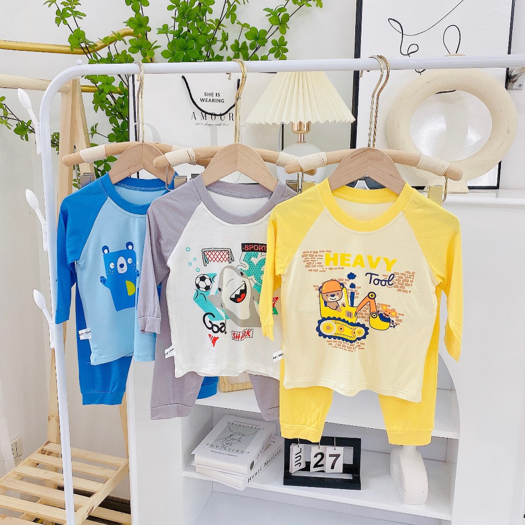 Bộ quần áo thu đông, mặc điều hòa, dài tay, chất thun lạnh cho bé trai, bé gái BD22