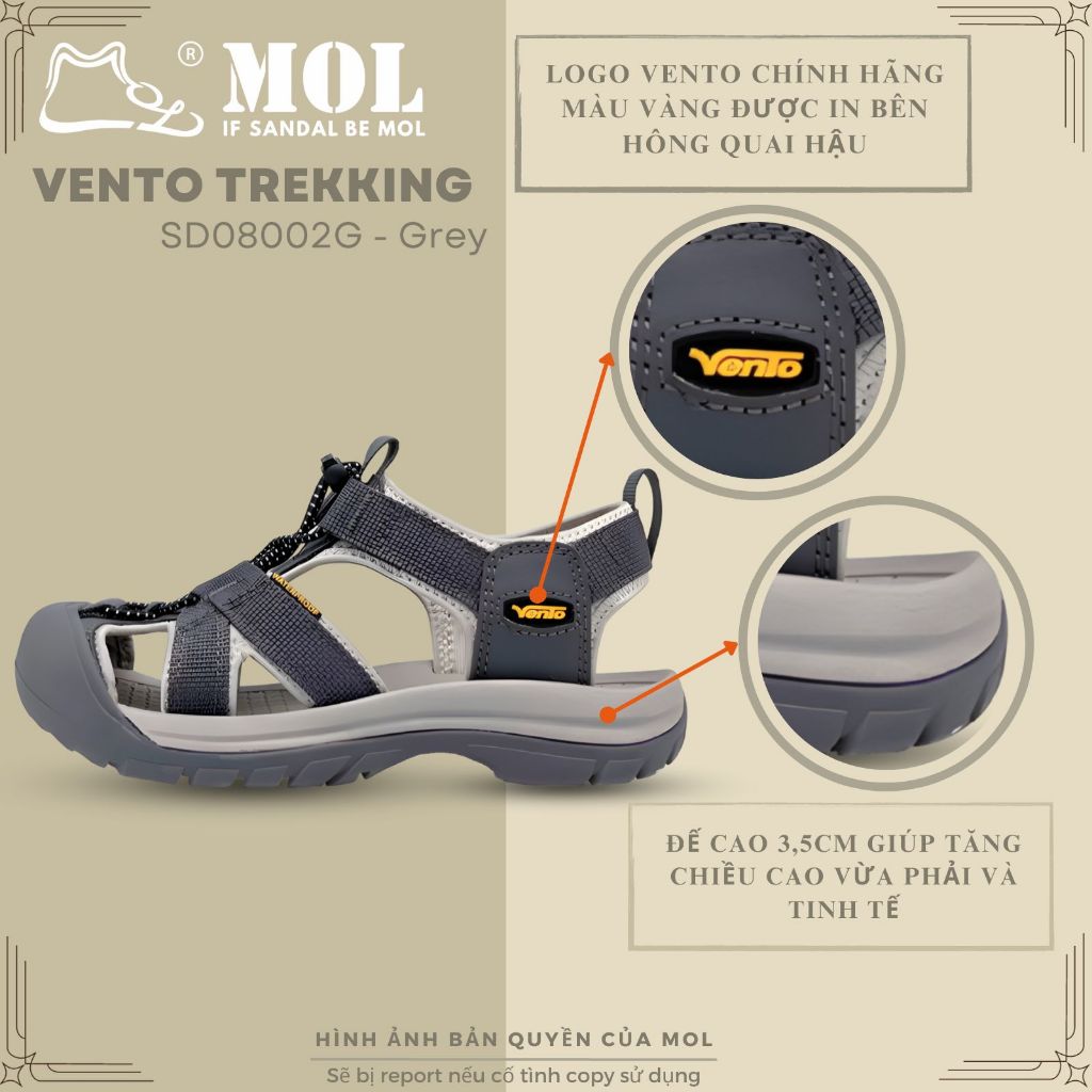 Sandal nữ Vento bít mũi SD08002G màu xám