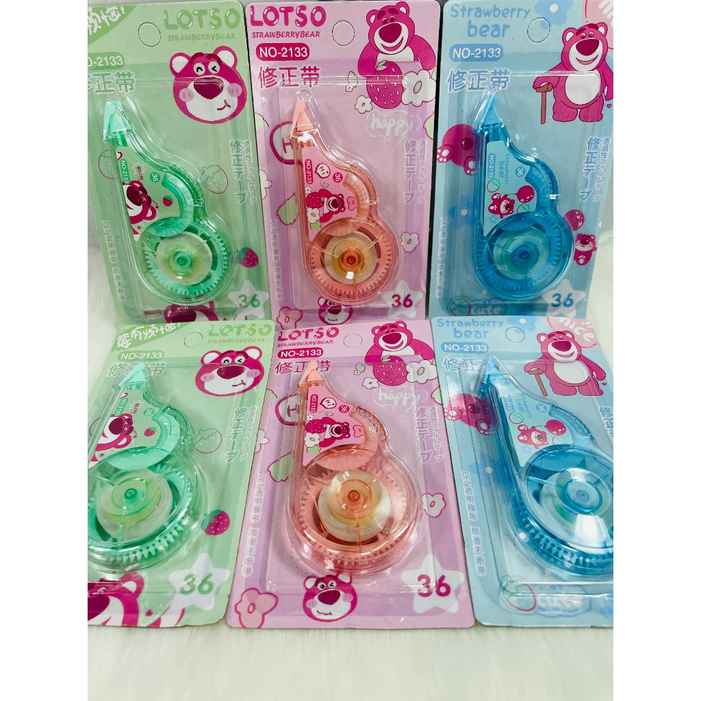 Bút Xóa Kéo Gấu Dâu, Băng Xóa Pastel Kèm Sticker, Bút Xóa Nước, Bút Xóa Nước Thiên Long, Bút Xóa Kuromi, Set Xóa Kéo
