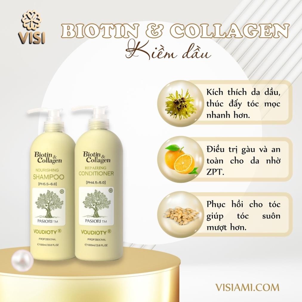 Cặp Dầu Gội Xả Biotin Collagen Trắng 1000ml-Phục Hồi Ngăn Rụng Kích Thích Mọc Tóc