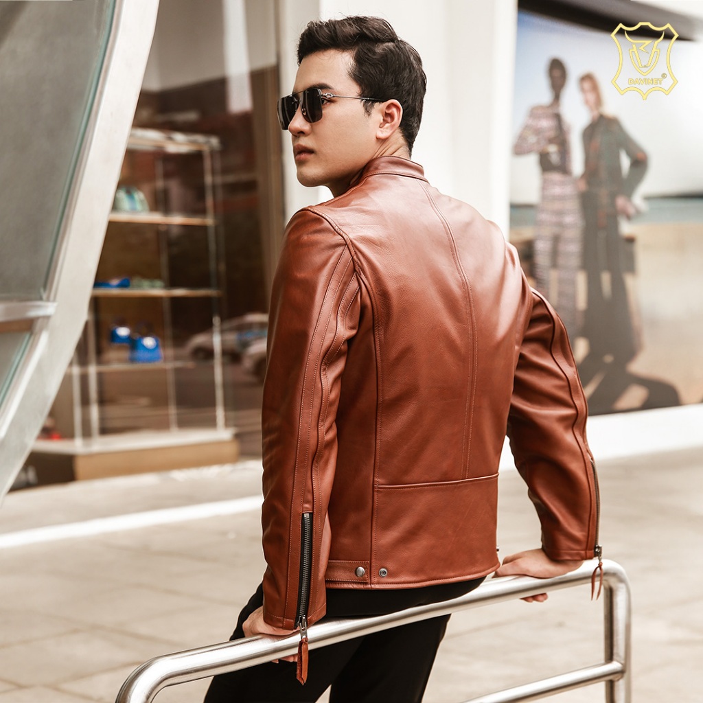 Áo Da Bò Nam Racer DAVINET AM23-10 Siêu Bền, Thoáng Khí, Không Mùi, Phom Dáng Sang Trọng, Đẳng Cấp, Bảo Hành 5 Năm