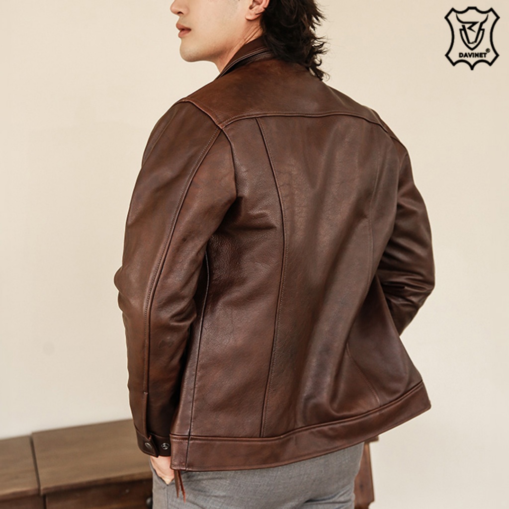 Áo Da Bò Nam Trung Niên Am22-18 Promax Davinet Chất Da Bò  Mềm Mại, Dẽo Dai, Sang Trọng, Đẳng Cấp, Bảo Hành 5 Năm