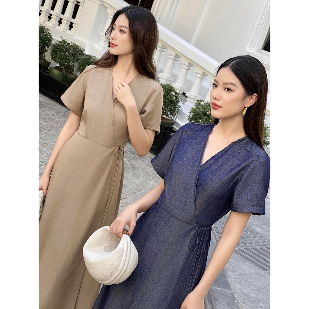 Đầm denim đắp chéo tà Mauve Denim dress