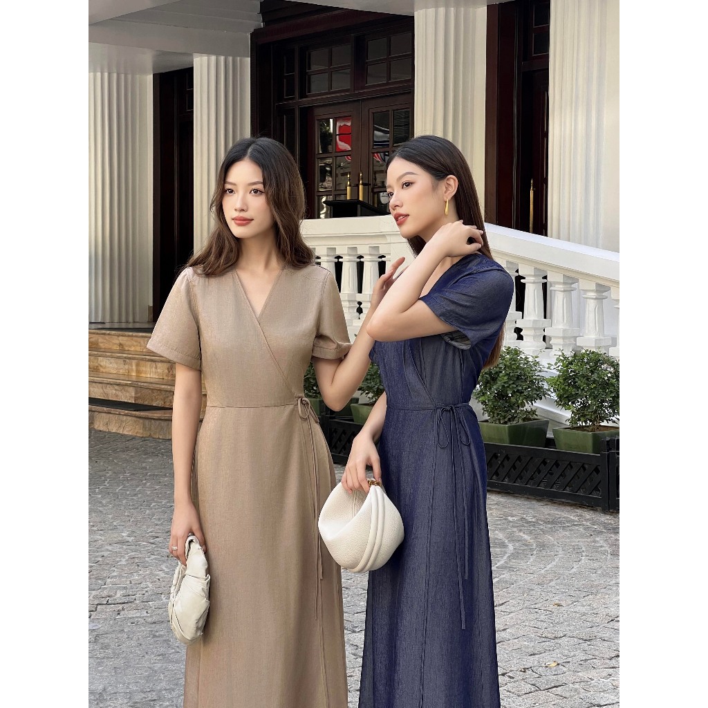 Đầm denim đắp chéo tà Mauve Denim dress