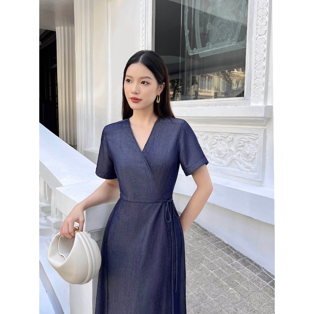 Đầm denim đắp chéo tà Mauve Denim dress