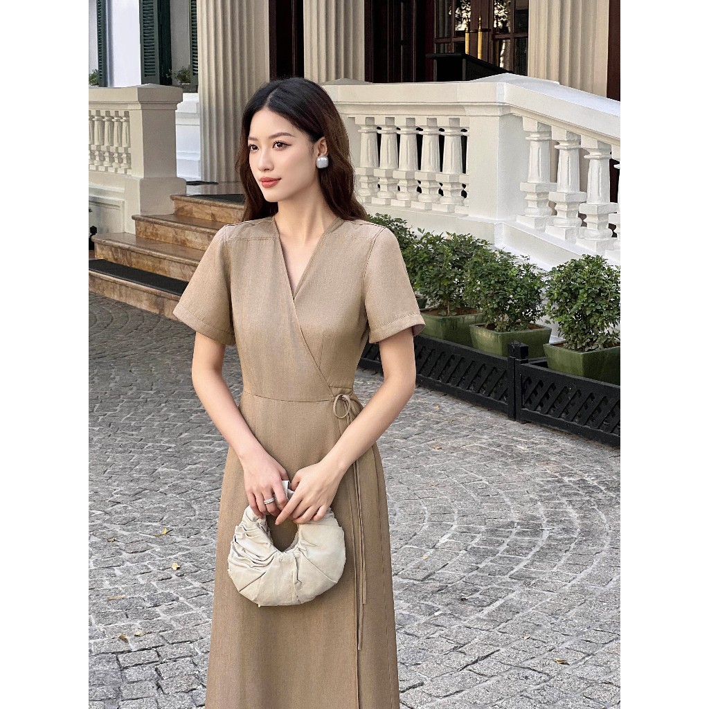 Đầm denim đắp chéo tà Mauve Denim dress