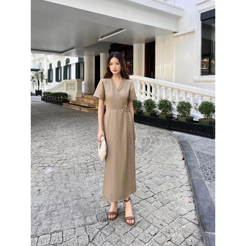 Đầm denim đắp chéo tà Mauve Denim dress