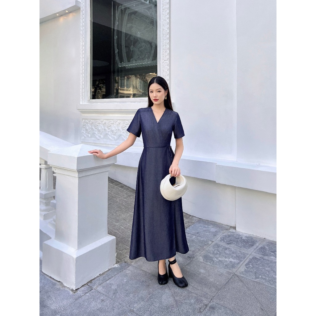 Đầm denim đắp chéo tà Mauve Denim dress