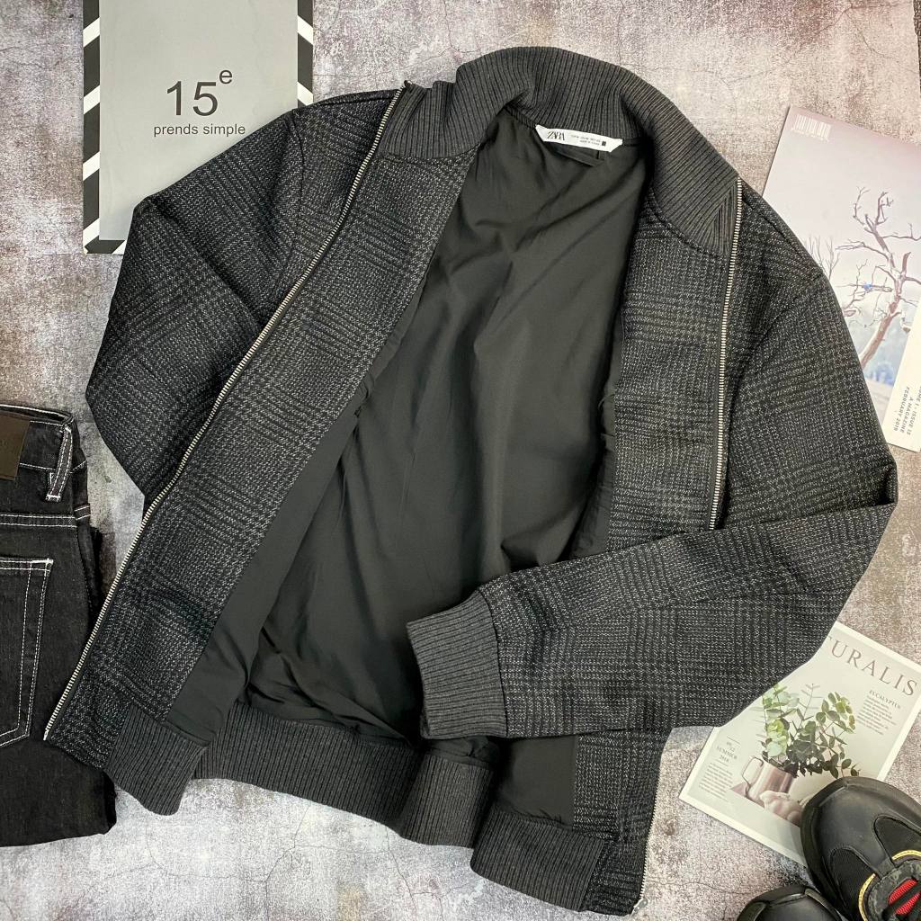 Áo khoác bomber Za.ra kẻ caro