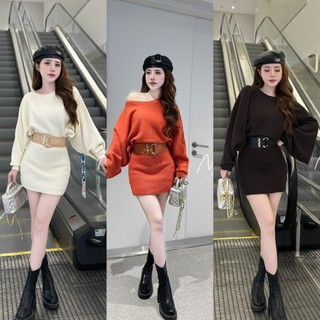 Váy len lệch vai kèm belt hàng QC loại đẹp