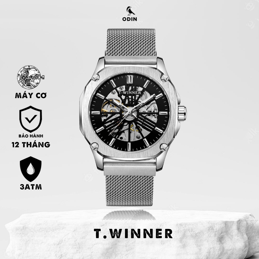 Đồng hồ cơ nam - The Winner - thiết kế skeleton lộ máy 2 mặt tặng kèm dây đeo hoặc vòng cuff titan