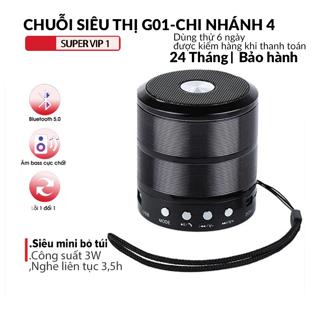 Loa Bluetooth Nghe Nhạc Mini GrownTech Ws887 kèm dây treo và dây sạc cho loa , có cổng AUX , thẻ nhớ và USB