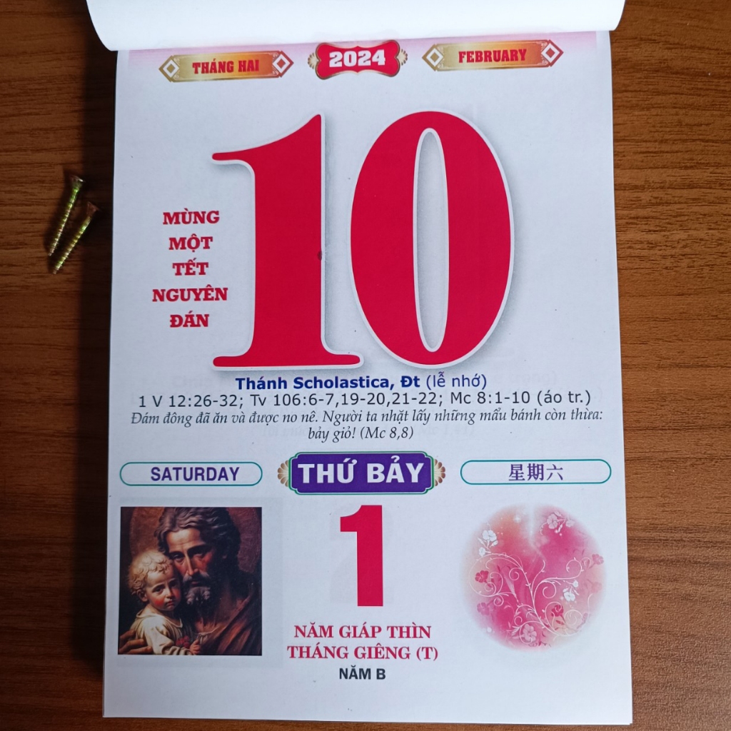 Bloc lịch Công Giáo 2024 kích thước 14.5 x 20.5cm, chữ to số lớn giấy bóng đẹp hàng sẵn kho giao nhanh chóng