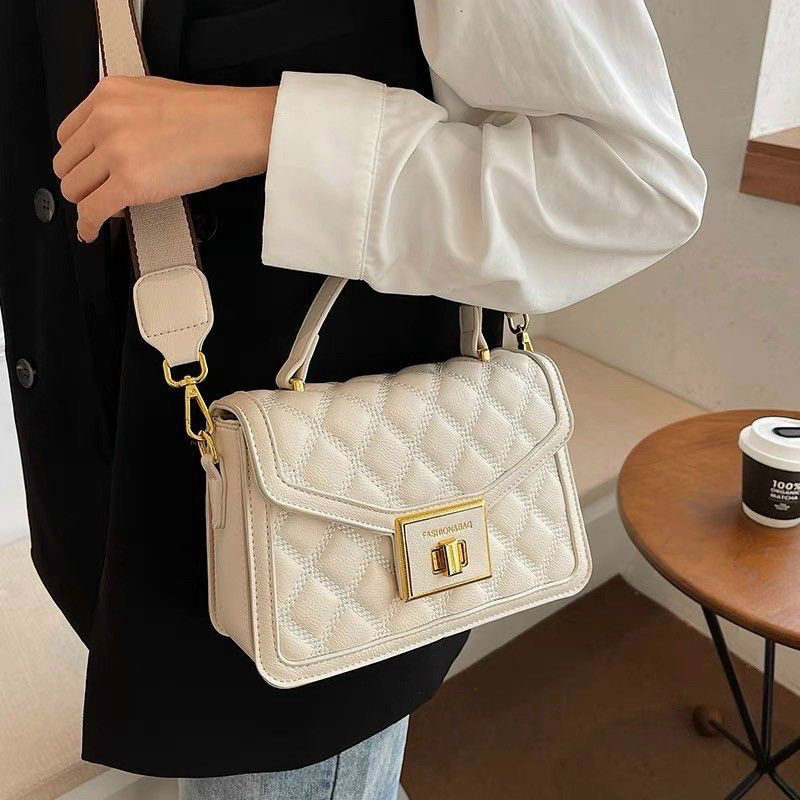 Túi đeo chéo trần trám khoá vuông 2 dây đeo chéo bản to túi công sở