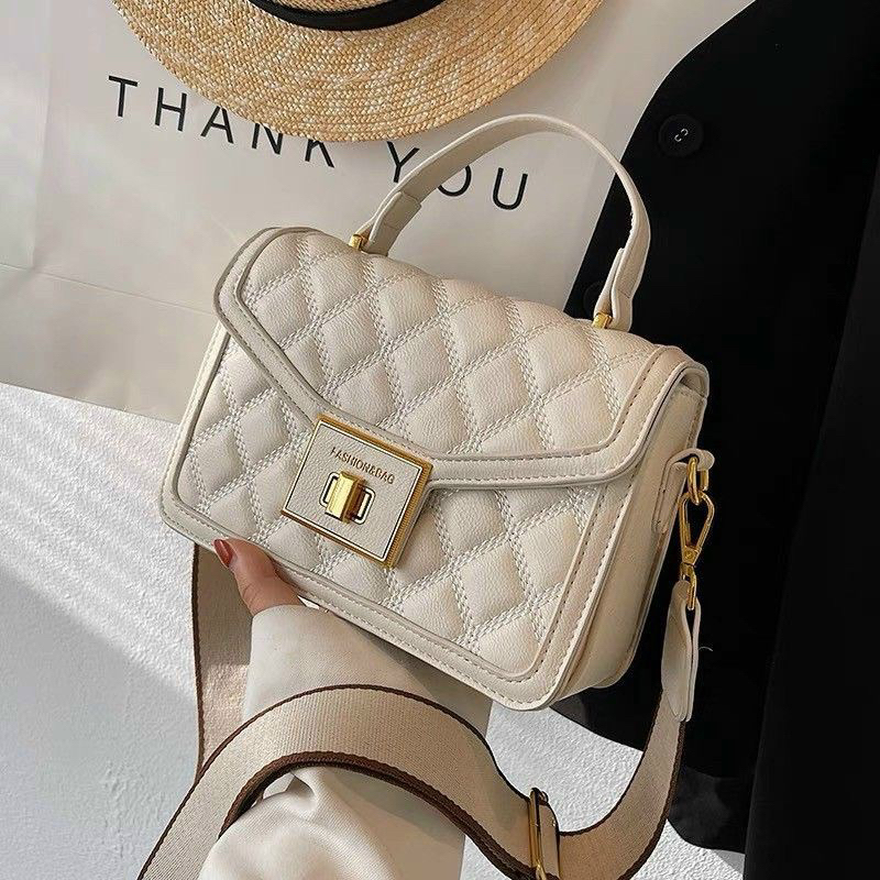 Túi đeo chéo trần trám khoá vuông 2 dây đeo chéo bản to túi công sở